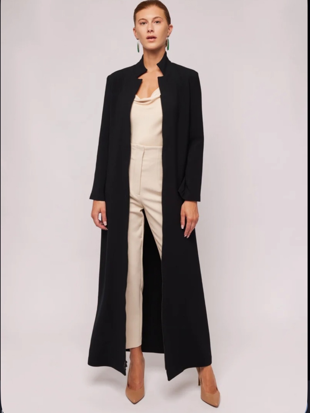 le chateau Long Black Open-Front Maxi Coat